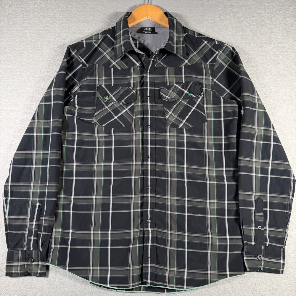 Oakley Mens Plaid Button‎ Down Shirt Black Regular Fit Long Sleeve 401404SLFR